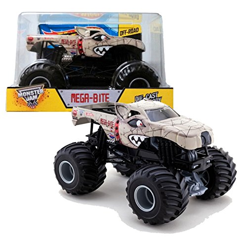 0645416859585 - HOT WHEELS YEAR 2014 MONSTER JAM 1:24 SCALE DIE CAST OFFICIAL MONSTER TRUCK SERIES #BGH40 : MEGA-BITE WITH MONSTER TIRES, WORKING SUSPENSION AND 4 WHEEL STEERING (DIMENSION - 7 L X 5-1/2 W X 4-1/2 H)