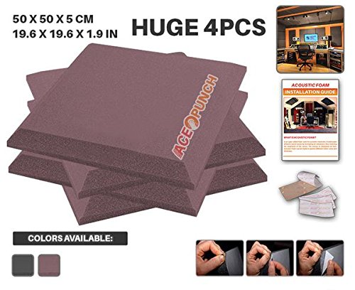 0645789733949 - ACE PUNCH 4 PACK BURGUNDY SELF ADHESIVE FLAT BEVEL ACOUSTIC FOAM PANEL DIY DESIGN STUDIO SOUNDPROOFING WALL TILES SOUND INSULATION WITH FREE MOUNTING TABS 19.6 X 19.6 X 1.9 AP1055