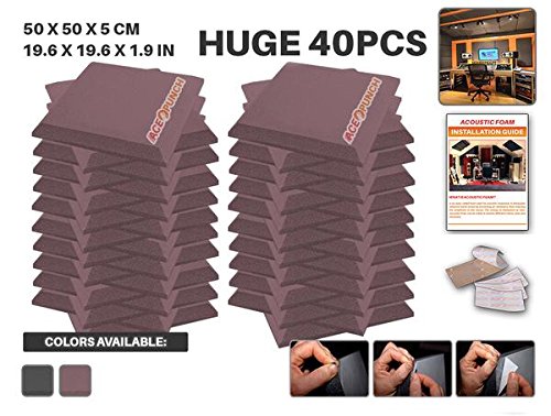 0645789734007 - ACE PUNCH 40 PACK BURGUNDY SELF ADHESIVE FLAT BEVEL ACOUSTIC FOAM PANEL DIY DESIGN STUDIO SOUNDPROOFING WALL TILES SOUND INSULATION WITH FREE MOUNTING TABS 19.6 X 19.6 X 1.9 AP1055