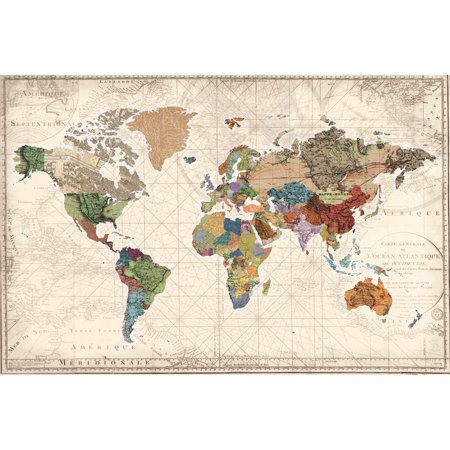 0645871471933 - PORTFOLIO CANVAS DECOR 'WORLD MAP OF MAPS' BY STUDIO VOLTAIRE WRAPPED AND STRETCHED CANVAS WALL ART, 24 X 36