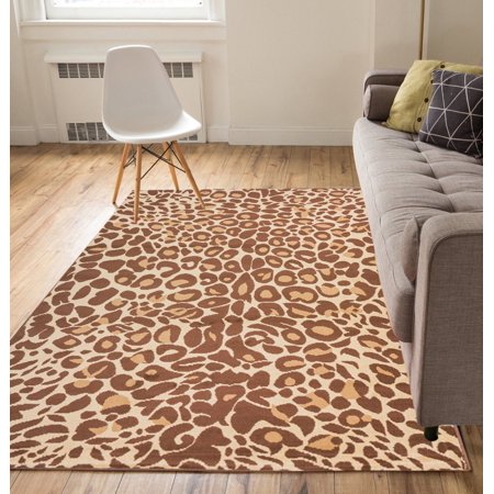0645871794162 - CAPPUCCINO LEOPARD BROWN 5X7 ( 5' X 7' ) CASUAL ANIMAL PRINT THIN VALUE AREA RUG PERFECT FOR LIVING ROOM DINING ROOM FAMILY ROOM