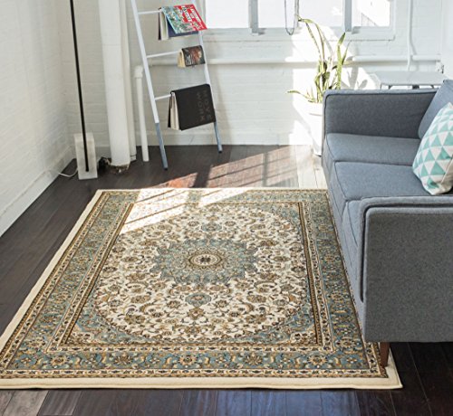 0645871802270 - SULTAN MEDALLION IVORY BLUE ORIENTAL AREA RUG 2X4 ( 2'3 X 3'11 ) PERSIAN FLORAL TRADITIONAL EASY CLEAN STAIN FADE RESISTANT SHED FREE MODERN CLASSIC CONTEMPORARY THICK SOFT PLUSH LIVING DINING ROOM