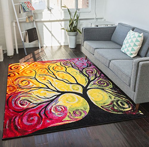 0645871802492 - FAIRYTALE MULTI YELLOW ORANGE RED NATURE MODERN ABSTRACT PAINTING BRUSH STROKE AREA RUG 8X10 ( 7'10 X 9'10) EASY CLEAN STAIN FADE RESISTANT SHED FREE CONTEMPORARY ART GEOMETRIC TREE THICK SOFT PLUSH