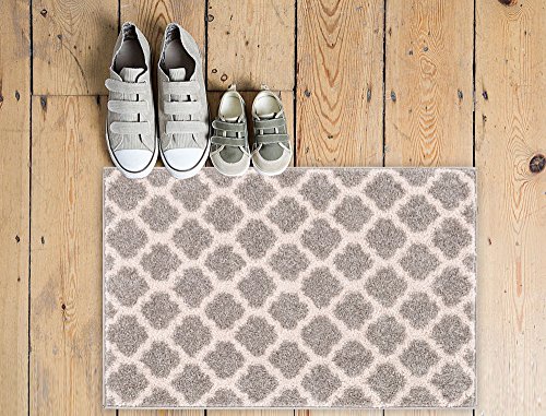 0645871809859 - TINSLEY TRELLIS LIGHT GREY & IVORY MOROCCAN LATTICE MODERN GEOMETRIC PATTERN 20 X 31 AREA RUG SOFT DOORMAT ENTRY EASY TO CLEAN STAIN RESISTANT