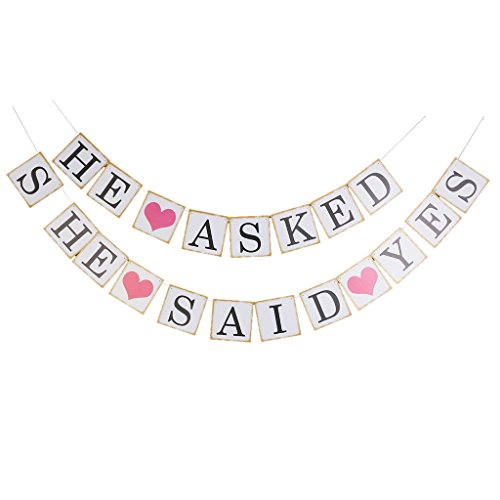 0645871849435 - UNTING BANNER WEDDING BRIDAL PARTY DECORATION PHOTO PROP (HE ASKED SHE SAID YES)