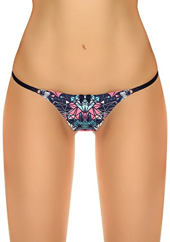 0645964498724 - LAURA WOMEN'S SEAMLESS THONG ABSTRACT PRINTS ADJUSTABLE 103164 BLUE S
