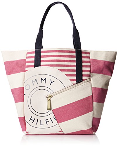 0646130281874 - TOMMY HILFIGER SPORTY RUGBY CANVAS TRAVEL TOTE, RASPBERRY/NATURAL, ONE SIZE