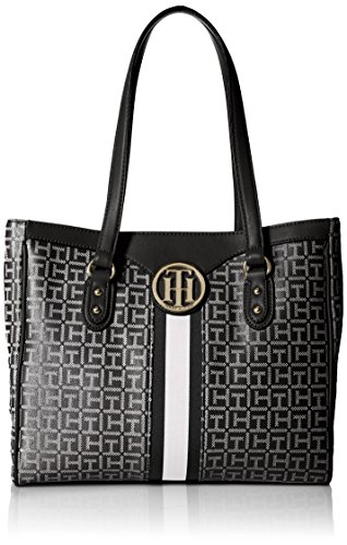 0646130432504 - TOMMY HILFIGER MAGGIE JACQ EW TOTE TOP HANDLE BAG, BLACK/WHITE, ONE SIZE