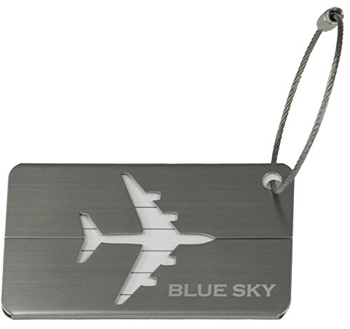 0646223842715 - BLUE SKY LUGGAGE TAG, HIGHLY POLISHED, STAINLESS STEEL, SUITCASE TRAVEL I.D. LAB