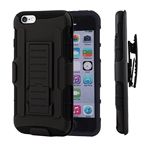 0646341984625 - IPHONE 6S PLUS CASE (5.5 INCH), HTTX FULL-BODY RUGGED HOLSTER CASE WITHOUT BUILT-IN SCREEN PROTECTOR HYBRID FULL PROTECTION HIGH IMPACT DUAL LAYER HOLSTER CASE WITH LOCKING BELT SWIVEL CLIP -BLACK
