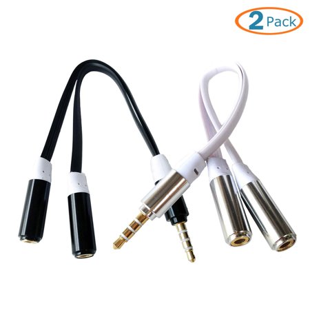 0646341985295 - HTTX 4-POLE 3.5MM STEREO HEADSET SPLITTER, MALE TO DUAL FEMALE, STEREO HEADPHONE JACK FLAT CABLE ADAPTER FOR IPHONE IPAD ITOUCH EXTERNAL SPEAKER (BLACK&WHITE, 2-PACK)