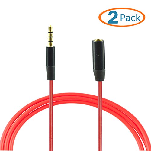 0646341985615 - HTTX 3.5MM AUDIO EXTENSION CABLE MALE TO FEMALE AUXILIARY 4-CONDUCTOR TRRS STEREO FOR APPLE, SAMSUNG, SONY & MORE, 3FT -RED (2-PACK)