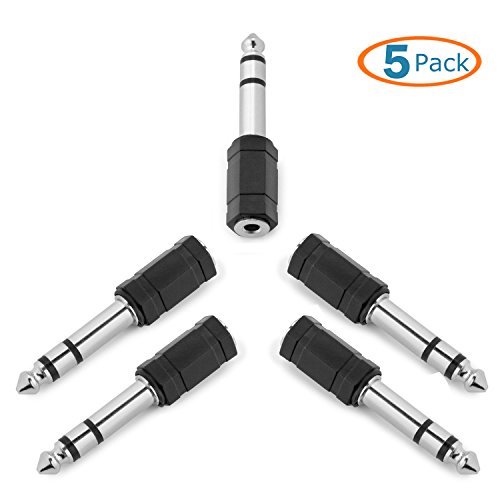 0646341985905 - HTTX 6.35MM 1/4 INCH MALE TO 3.5MM FEMALE STEREO AUDIO MIC PLUG ADAPTER JACK (5-PACK)