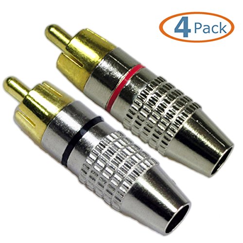 0646341986247 - RCA PLUG SOLDERLESS, HTTX RCA MALE PLUG SCREWS AUDIO VIDEO IN-LINE JACK ADAPTER GOLD PLATED (4-PACK)