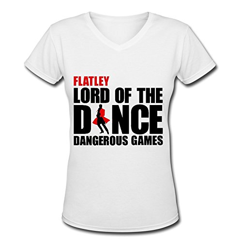 6463464344808 - LORD OF THE DANCE DANGEROUS GAMES LOGO V NECK T SHIRT FOR WOMEN WHITE L