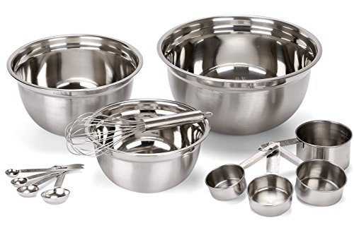 0646437194150 - ESTILO 12 PIECE STAINLESS STEEL MIXING BOWLS, INCLUDES MEASURING CUPS, MEASURING SPOONS AND BARREL WHISK