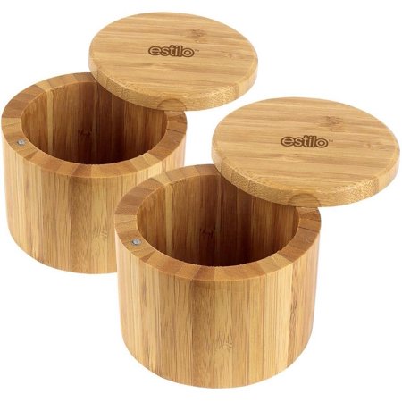0646437622141 - ESTILO 100% NATURAL BAMBOO SALT AND SPICE BOX WITH LID SET 2, BAMBOO