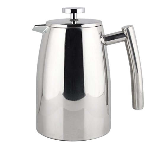 0646437654715 - ELÉGANT FRENCH COFFEE PRESS CAFETIERE BEST POLISHED MIRROR FINISH STAINLESS STEEL DOUBLE WALL WITH SPARE SCREEN INSULATED 1 LITRE (34OZ)