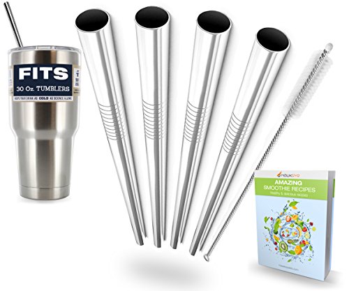 0646437710312 - HAWKEYE SET OF 4 STAINLESS STEEL REUSABLE DRINKING STRAWS WITH FREE CLEANING BRUSH - DURABLE, BPA FREE AND ECO FRIENDLY - 10.5 INCHES - FITS 30 OZ AND 20 OZ YETI RAMBLER TUMBLERS AND OTHER TALL CUPS