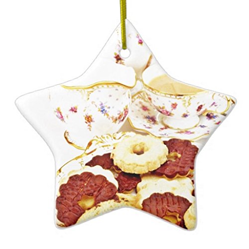 6468735184886 - SCROLLALL TEA AND BISCUITS WITH POSH CHINA DOUBLESIDED STAR CERAMIC CHRISTMAS ORNAMENT
