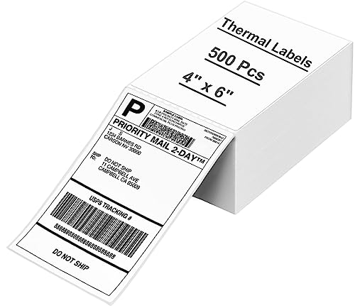 6469379120483 - 4X6 DIRECT THERMAL SHIPPING LABELS, 500 LABELS/STACKS, PERFORATED SHIPPING LABELS, PERMANENT SELF ADHESIVE MAILING LABELS FOR PRINTER, COMPATIBLE WITH ASPRINK, NELKO, PHOMEMO, JIOSE, ITARI, ZEBRA