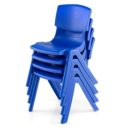 6469379125495 - AXIDOU 4 PACK PREMIUM 11 H PLASTIC STACKABLE SCHOOL CHAIRS - CLASSROOM & KIDS DESK CHAIR, TODDLER & CHILD LAWN SEATING - FLEXIBLE, DURABLE & EASY STORAGE - BLUE