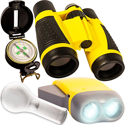 0647094162681 - OUTDOOR SET FOR KIDS - BINOCULARS, FLASHLIGHT, COMPASS & MAGNIFYING GLASS. EXPLORER TOYS KIT FOR PLAYING OUTSIDE, CAMPING, BIRD WATCHING, PRETEND PLAY. EDUCATIONAL GIFT FOR CHILDREN. BY BACK 2 NATURE