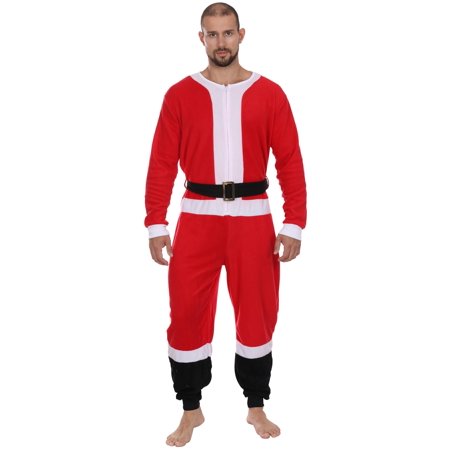 0647166309501 - SANTA CLAUS MEN’S HOLIDAY OUTFIT ZIP-UP UNION SUIT PAJAMA COSTUME, RED, SIZE: XL