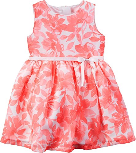 0647358405400 - BABY GIRLS CORAL FLORAL CREPE DRESS 9 MNTHS CORAL WHITE SPECIAL OCCASION