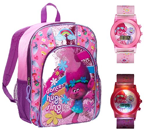 0647409151829 - DREAMWORKS TROLLS 16 BACKPACK WITH FLASHING LIGHT UP WATCH - KIDS