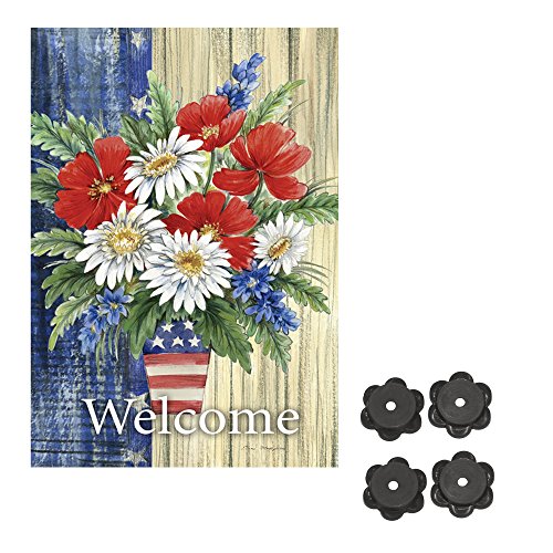 0647409218409 - TOLAND HOME GARDEN SMALL (12.5X18) INCH PATRIOTIC BOUQUET FLAG WITH FOUR BELLE ROSE FARM GARDEN FLAG STOPPERS - 2 ITEMS BUNDLED BY MAVEN GIFTS
