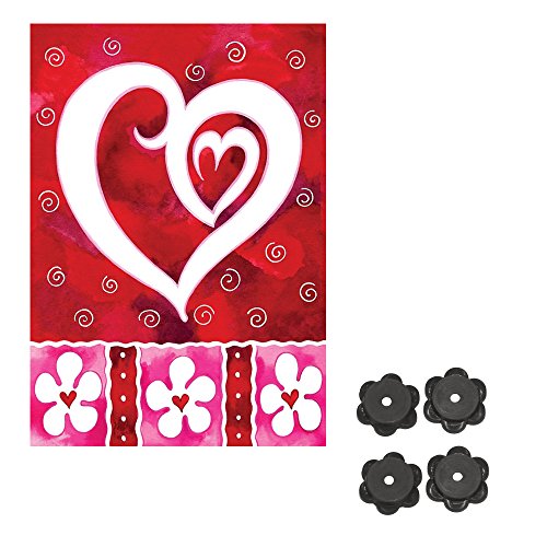 0647409218485 - TOLAND HOME GARDEN SMALL (12.5X18) INCH HEARTS & FLOWERS FLAG WITH FOUR BELLE ROSE FARM GARDEN FLAG STOPPERS - 2 ITEMS BUNDLED BY MAVEN GIFTS