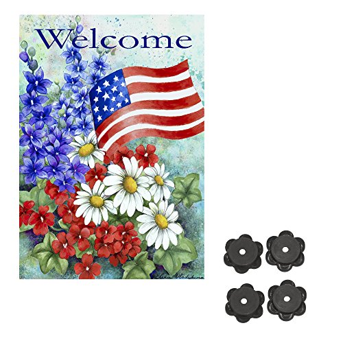 0647409218492 - TOLAND HOME GARDEN SMALL (12.5X18) INCH PATRIOTIC WELCOME FLAG WITH FOUR BELLE ROSE FARM GARDEN FLAG STOPPERS - 2 ITEMS BUNDLED BY MAVEN GIFTS