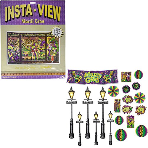 0647409218805 - BEISTLE MARDI GRAS DECOR SET FEATURING 38X62 INCH WALL COVER - MARDI GRAS DECOR AND STREET LIGHT PROP PACK - 2 ITEMS BUNDLED BY MAVEN GIFTS