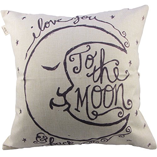 0647726528410 - COOLDREAM I LOVE YOU TO THE MOON AND BACK COTTON THROW PILLOW CASE VINTAGE CUSHION COVER 18 X 18
