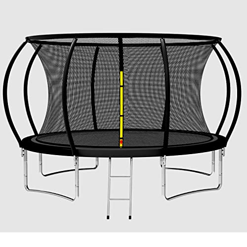 0647859409778 - RECREATIONAL TRAMPOLINES 8FT 10FT 12FT 14FT 15FT 16FT WITH SAFETY ENCLOSURE NET & SPRING PAD WATERPROOF JUMP MAT & LADDER-12FT-BLACK