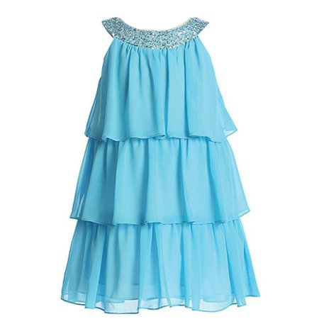 0648236750339 - SWEET KIDS LITTLE GIRLS TURQUOISE SEQUINED NECK TIERED FLOWER GIRL DRESS 2T-6