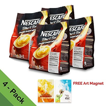 0648260070052 - 4-PACK NESCAFÉ 3-IN-1 ORIGINAL BLEND AND BREW (WITH FREE COFFEE DECAL STICKER) PREMIX INSTANT COFFEE ★ TASTE CREAMIER & MORE AROMATIC ★ DON'T NEED CREAMER & SUGAR ★ 20G/STICK - 120 STICKS TOTAL