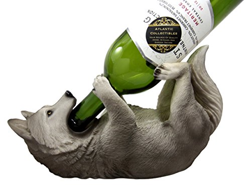 0648609566147 - ATLANTIC COLLECTIBLES GRAY WOLF MOONSHINE HOWL WINE BOTTLE HOLDER CADDY FIGURINE 10.5 LONG