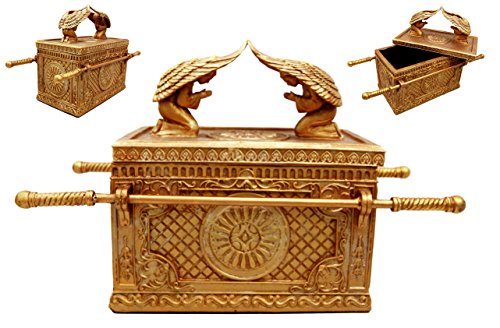0648609566536 - ATLANTIC COLLECTIBLES ARK OF THE COVENANT WITH TWO CHERUBIM ANGELS GOLDEN DECORATIVE BOX FIGURINE 9.5 LONG