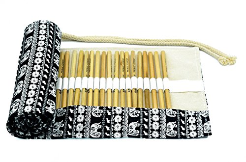 6486748368437 - CANVAS PENCIL WRAP CASE, WANTY® COLORED PENCIL ROLL UP CANVAS WRAP POUCH HOLDER FOR 72 COLORED PENCILS ( PENCILS ARE NOT INCLUDED ) BOHEMIAN STYLE + ELEPHANT STYLE 72 HOLES (72-HOLES BLACK)