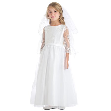 0649558798153 - SWEET KIDS GIRLS WHITE EMBROIDERED LACE SCALLOP COMMUNION DRESS