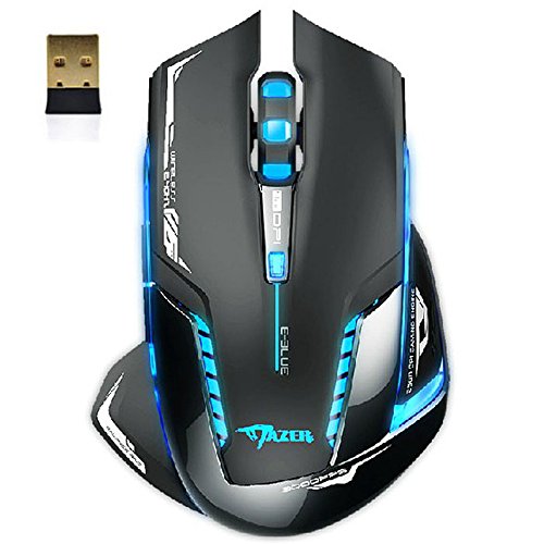 0649577422565 - MOUSE ,ZYOOH 2500 DPI BLUE LED 2.4GHZ WIRELESS OPTICAL GAMING GAME MOUSE E-3LUE 6D MAZER II BLACK