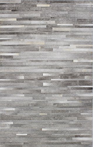 0649652120201 - BASHIAN SANTA FE H16 COLLECTION HAND STITCHED LEATHER AREA RUG, 5' X 8', GREY