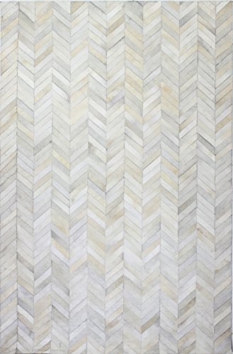 0649652137230 - BASHIAN SANTA FE H18 COLLECTION HAND STITCHED LEATHER AREA RUG, 5' X 8', WHITE
