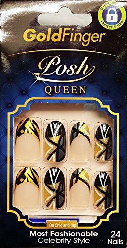 0649674025010 - GOLD FINGER POSH QUEEN CELEBRITY STYLE 24 PLUS SIZE NAILS- (XL NAIL SIZE) CHIC AND BOLD