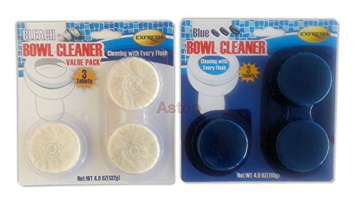 0649906972488 - BLUE & WHITE ~ TOILET BOWL CLEANERS ~ COMBO, CLEANING WITH EVERY FLUSH 4OZ.. (6 PACK = 18 TABLETS).. ASTOP