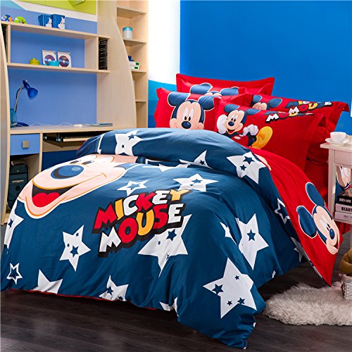6500000102062 - H&C 100% COTTON 800T REACTIVE PRINTING 4-PIECE DUVET COVER SET WITHOUT COMFORTER MFY7-005FQ FULL SIZE QUEEN SIZE MICKEY MOUSE PATTERN BLUE BACKGROUND CARTOON STYLE QUILT COVER WITH ZIPPER