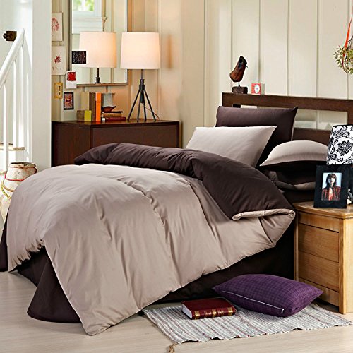 6500000104066 - H&C 100% COTTON 800T REACTIVE PRINTING 4-PIECE DUVET COVER SET WITHOUT COMFORTER NWY1-006K KING SIZE COFFEE AND KHAKI SOLID COLOR MODERN SIMPLE STYLE