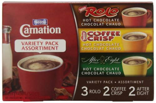 0065000498394 - NESTLE CARNATION HOT CHOCOLATE VARIETY PACK ROLO, COFFEE CRISP, AFTER EIGHT, 7-COUNT BOX, 28G ENVELOPES